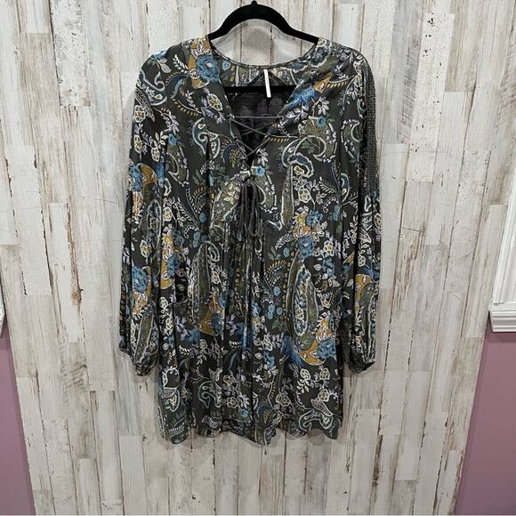 FREE PEOPLE Lace Up Floral Rain Shine Print Mini Dress - Picture 2 of 10